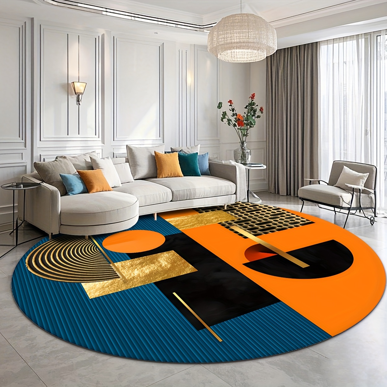 Interior Design Gold - Oranje Blauw Goud Abstract Geometrisch Luxe