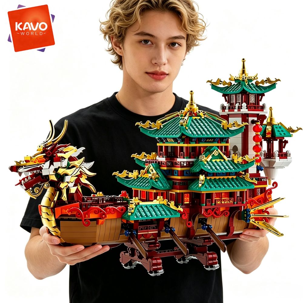 Interior Design Lego - KAVOWORLD 2453-delige Drakenboot Bouwstenen Festival Chinees