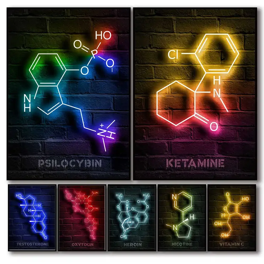 Interior Design Lab - Moderne chemie laboratoriummoleculen neon poster kunst