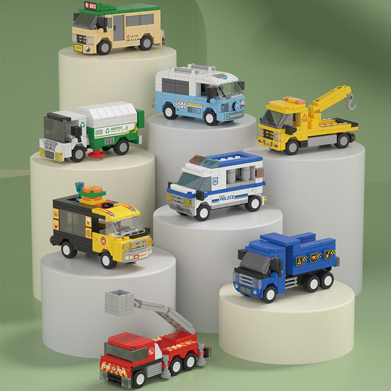 Interior Design Lego - 8 puzzelspeelgoed, bouwstenen, glijdende auto's, simulatievoertuigen