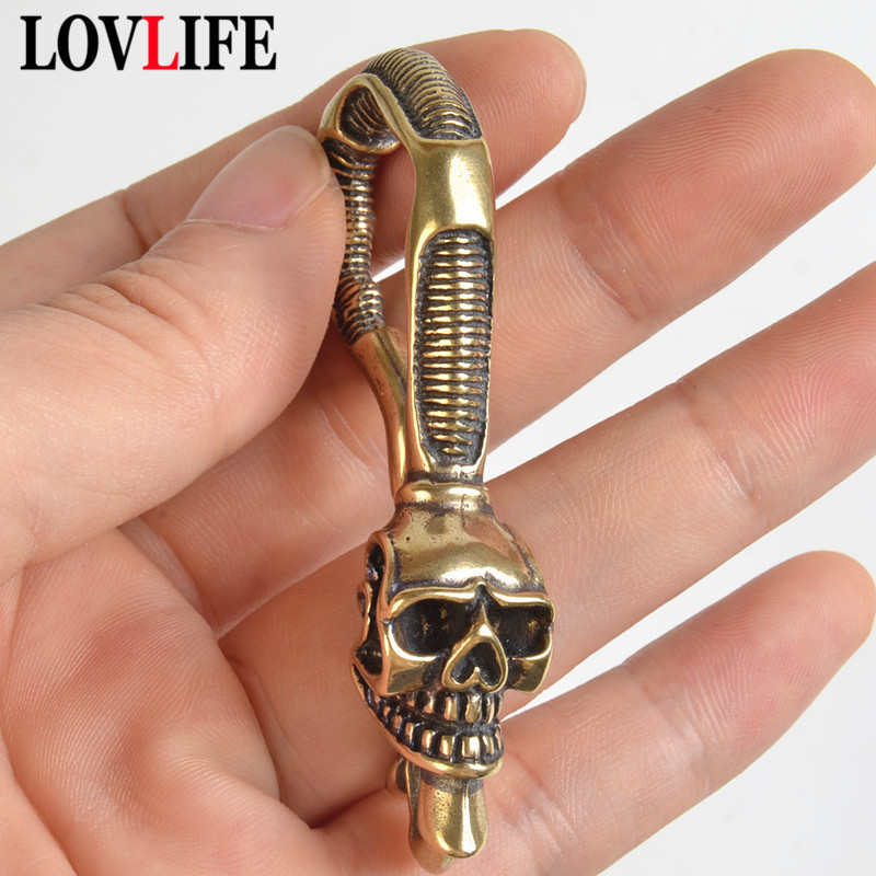 Antique Brass Hook - Sleutelhanger van massief messing met schedelkop,
